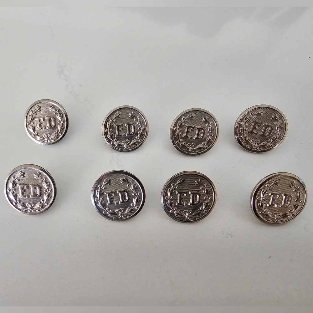 Silver ' Fire Dept F.D.' Decorative Buttons